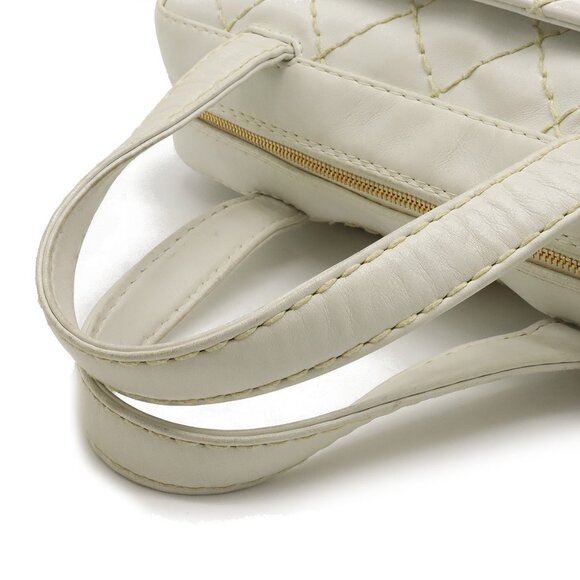 Authentic CHANEL CC Wild Stitch Vintage Quilted Bowler Hand Bag Tote Lambskin - Picture 3 of 11